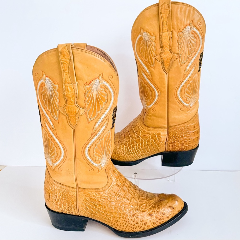 EL GENERAL VINTAGE MEN QUALITY GATOR & LEATHER WESTERN BOOTS SZ 8 US
